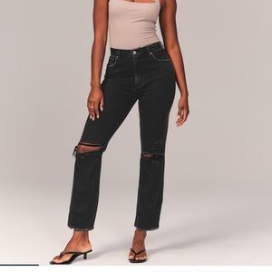 Black Ultra High Rise Ankle Straight Jeans